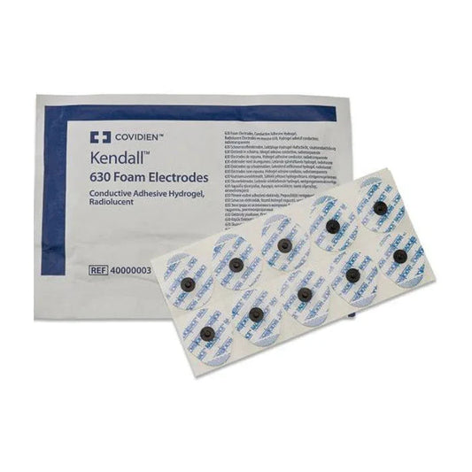 Kendall 630 foam electrodes with adhesive hydrogel, ECG electrode pads and packaging