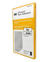 3M Silvercel Non-Adherent Hydro-Alginate Antimicrobial Dressing box, 10x20cm, visible silver indicator, sterile wound care packaging.