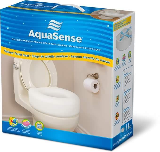 AquaSense raised toilet seat packaging for home care and bathroom mobility aid.