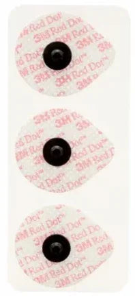 Three adhesive ECG electrodes with 3M Red Dot branding for medical monitoring