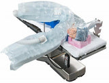 Upper body warming blanket on hospital bed with patient simulator and temperature control system