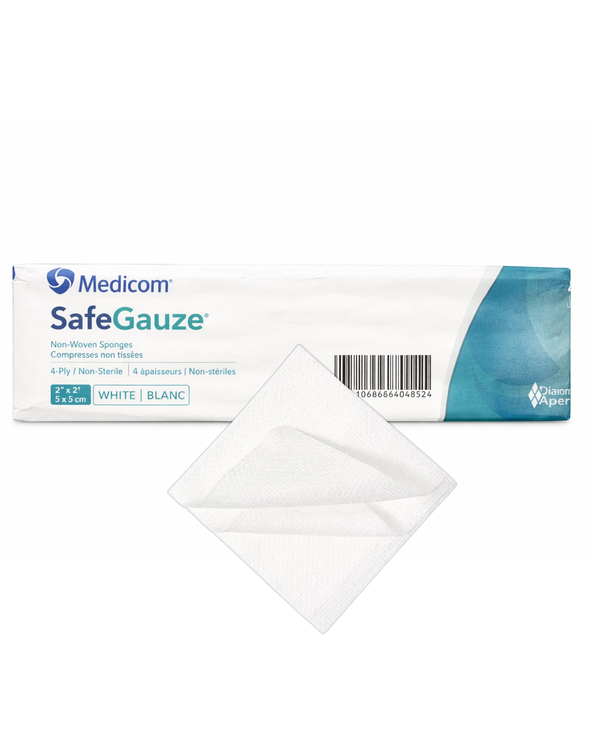 Medicom SafeGauze 4-ply non-sterile white non-woven sponges 2"x2" for medical care