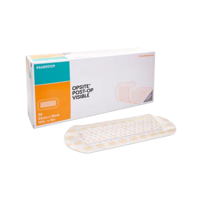 Opsite Post-Op Visible dressing box with large adhesive wound dressing for post-surgical care