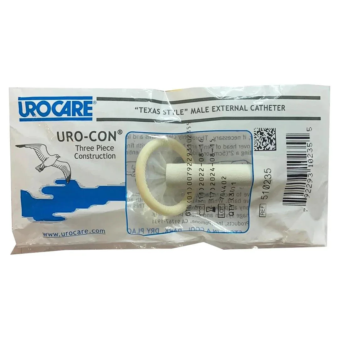 Urocare Uro-Con Texas Style male external catheter in sealed packaging