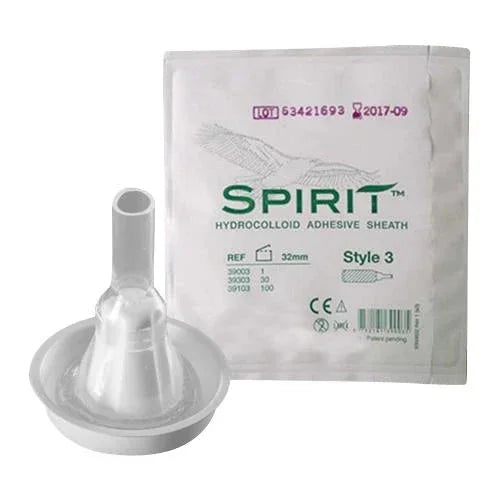 Hydrocolloid adhesive sheath medical device with Spirit packaging, Style 3, 32mm size