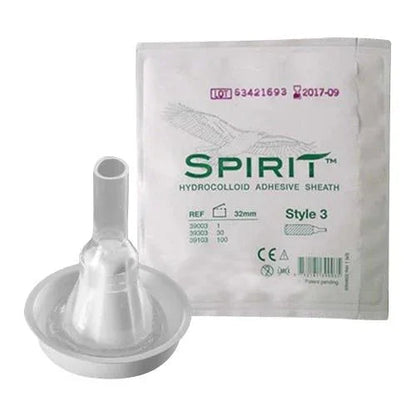 Hydrocolloid adhesive sheath male external catheter with packaging, Style 3, 32mm