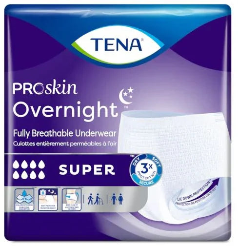 TENA ProSkin Overnight super absorbent adult underwear, breathable, white, packaging front