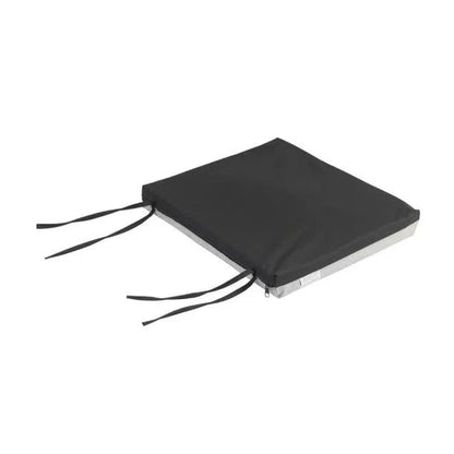 Black wheelchair seat cushion with tie straps for home care and mobility support