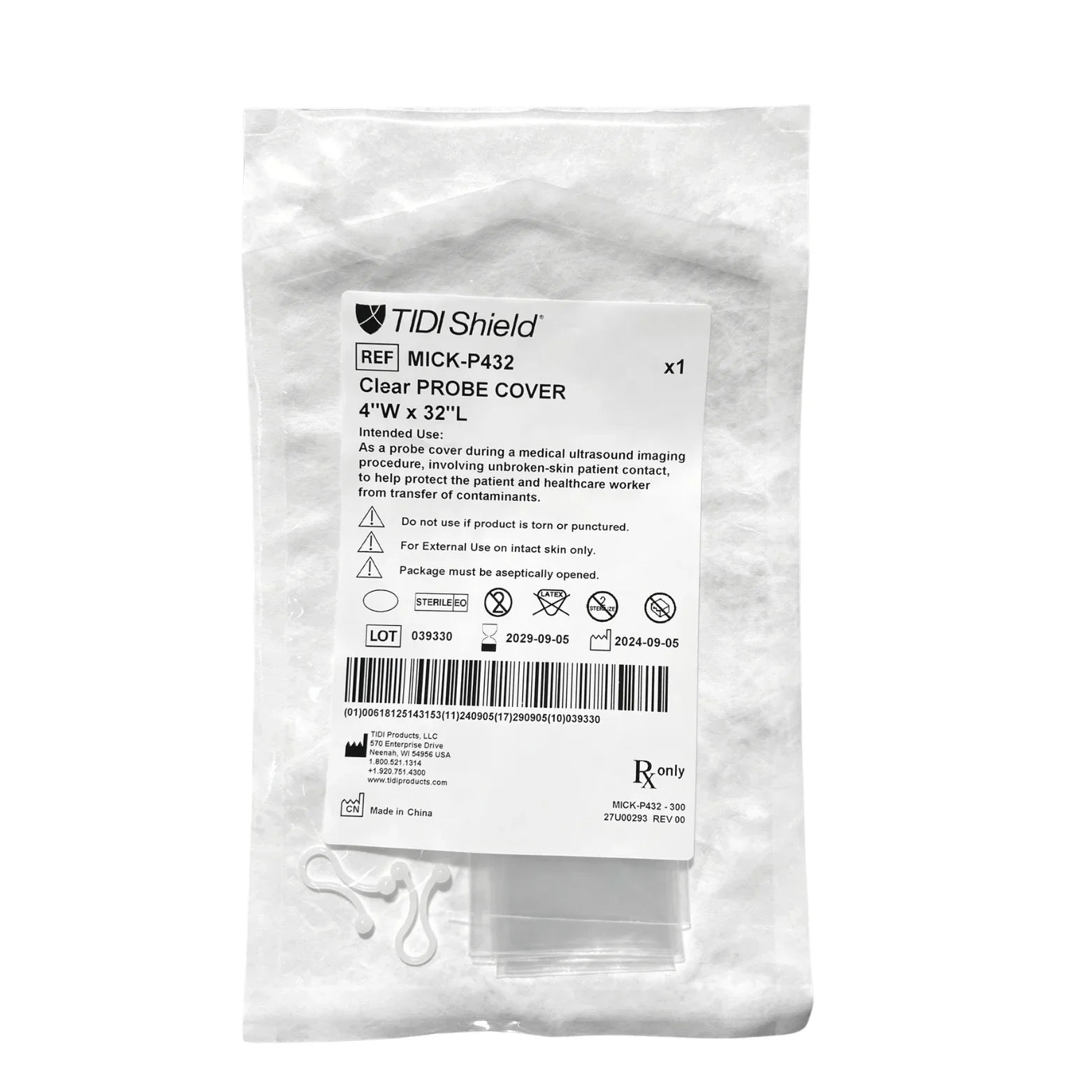 TIDI Shield clear probe cover sterile medical packaging 4 x 32 inch for ultrasound imaging