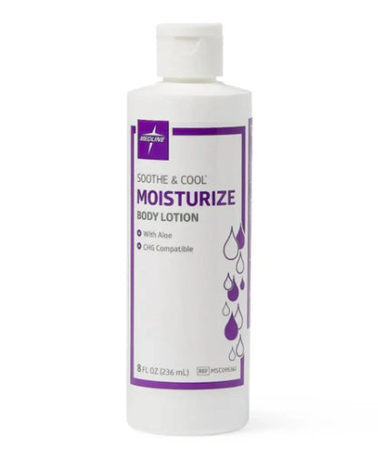 Medline Soothe & Cool Moisturize body lotion bottle with aloe, 8 oz, medical skincare product