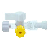 IV infusion stopcock with yellow valve and clear connectors for medical use