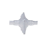 Clear plastic medical oxygen bacteria filter against white background
