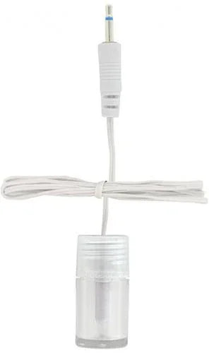 Clear cylindrical oxygen humidifier bottle with attached white tubing and connector
