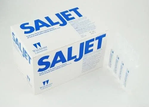 Saljet sterile saline solution box with individual saline vials for wound care