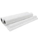 two rolls of white disposable exam table paper on a white background