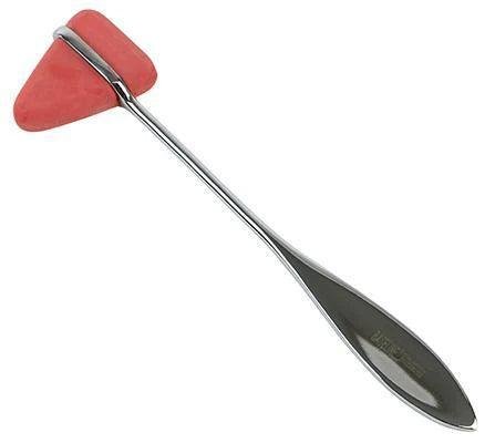 Stainless steel reflex hammer with red rubber head for neurological exams