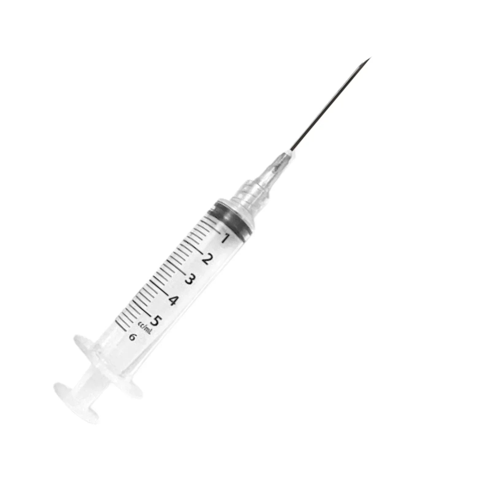 6ml disposable medical syringe with needle on white background