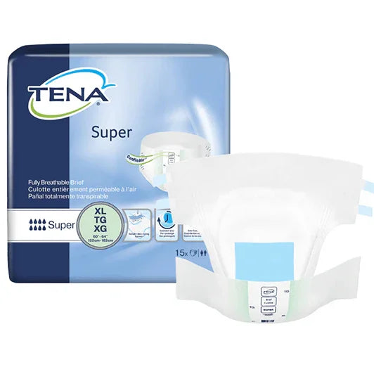 TENA Super XL adult incontinence briefs with absorbent core and breathable design