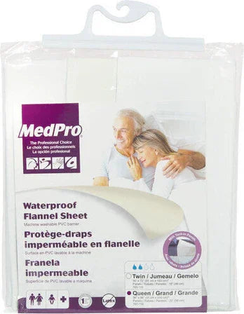 Waterproof flannel sheet in retail packaging for home care, with senior couple image.