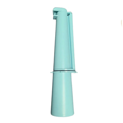 Light blue plastic medical speculum on white background, gynecological exam tool