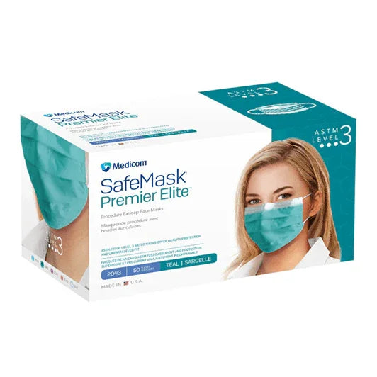 Medicom SafeMask Premier Elite Level 3 teal disposable medical face masks box