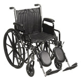 Lightweight black wheelchair with leg rests and padded seat for home care mobility assistance