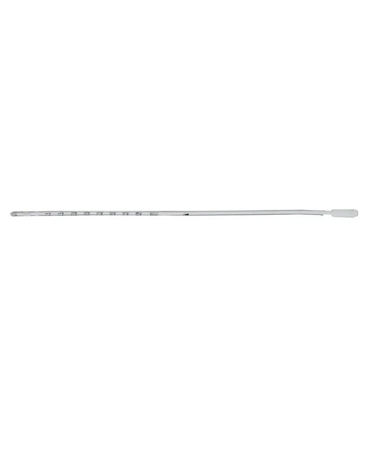 Sterile medical catheter with measurement markings on white background
