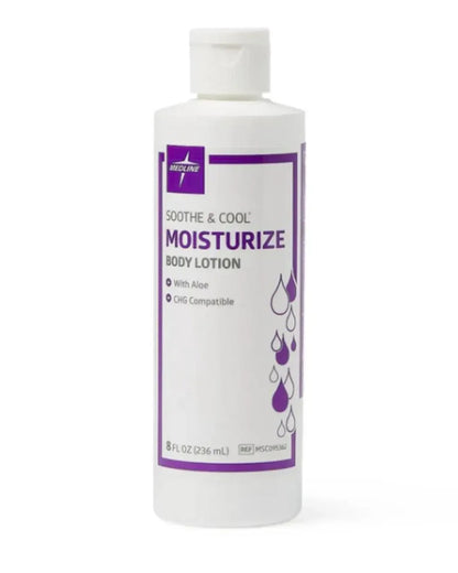 Medline Soothe & Cool Moisturize Body Lotion 8oz bottle with aloe, medical skincare supply