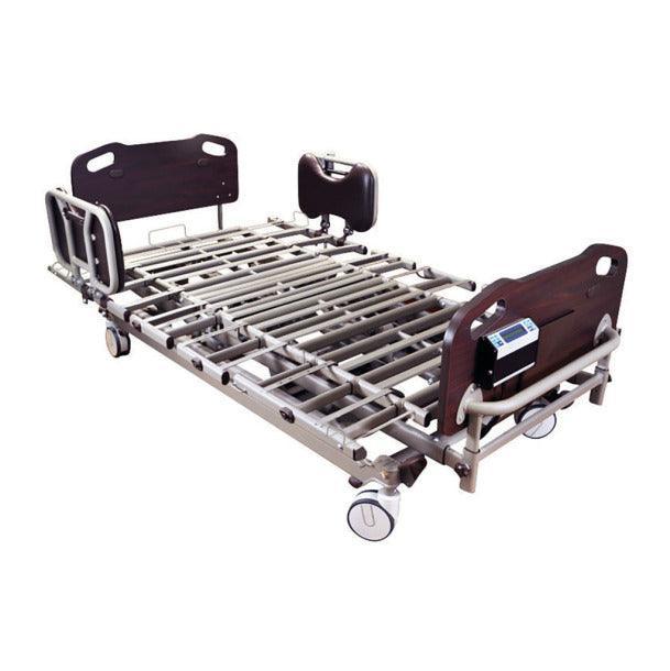 Adjustable hospital bed with wheels and metal frame for home care or medical use