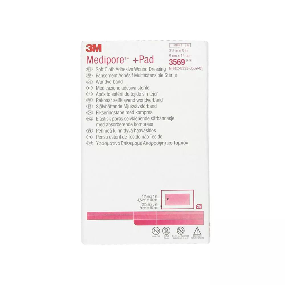 3M Medipore Plus Pad soft cloth adhesive wound dressing box, sterile, 9 x 15 cm, 25 count