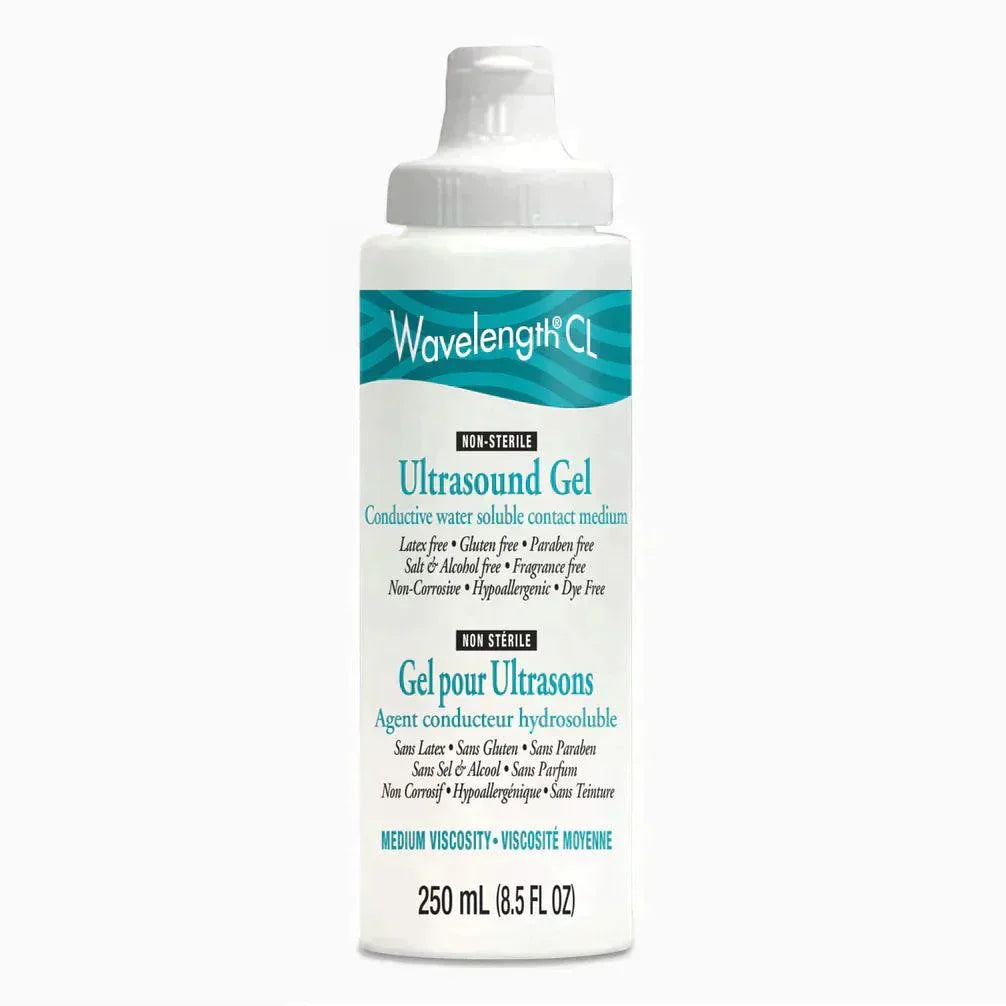 Wavelength CL ultrasound gel 250mL bottle, non-sterile, medical diagnostic use