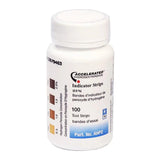 Bottle of hydrogen peroxide indicator test strips for medical disinfection, 100 count