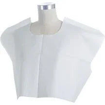 Disposable white paper bib on mannequin for medical or dental care use