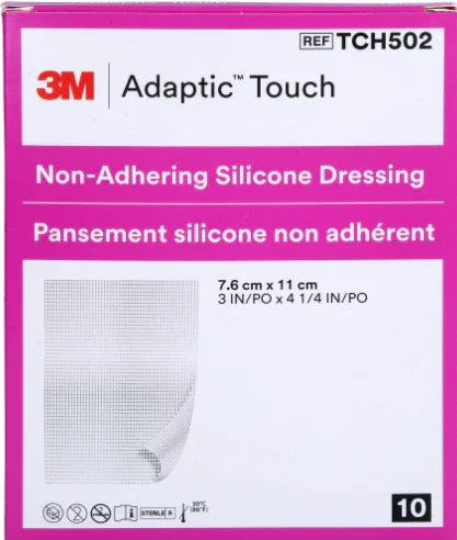 3M Adaptic Touch non-adhering silicone dressing medical supply box, 7.6 x 11 cm, 10 count