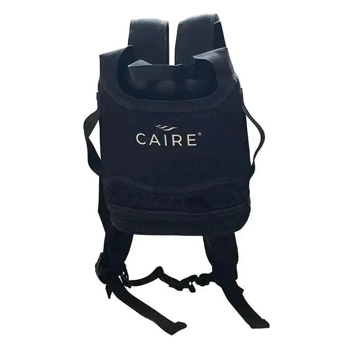 Black CAIRE portable oxygen concentrator backpack with padded shoulder straps