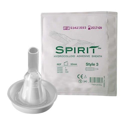 Hydrocolloid adhesive sheath with packaging, medical incontinence supply, 32mm size
