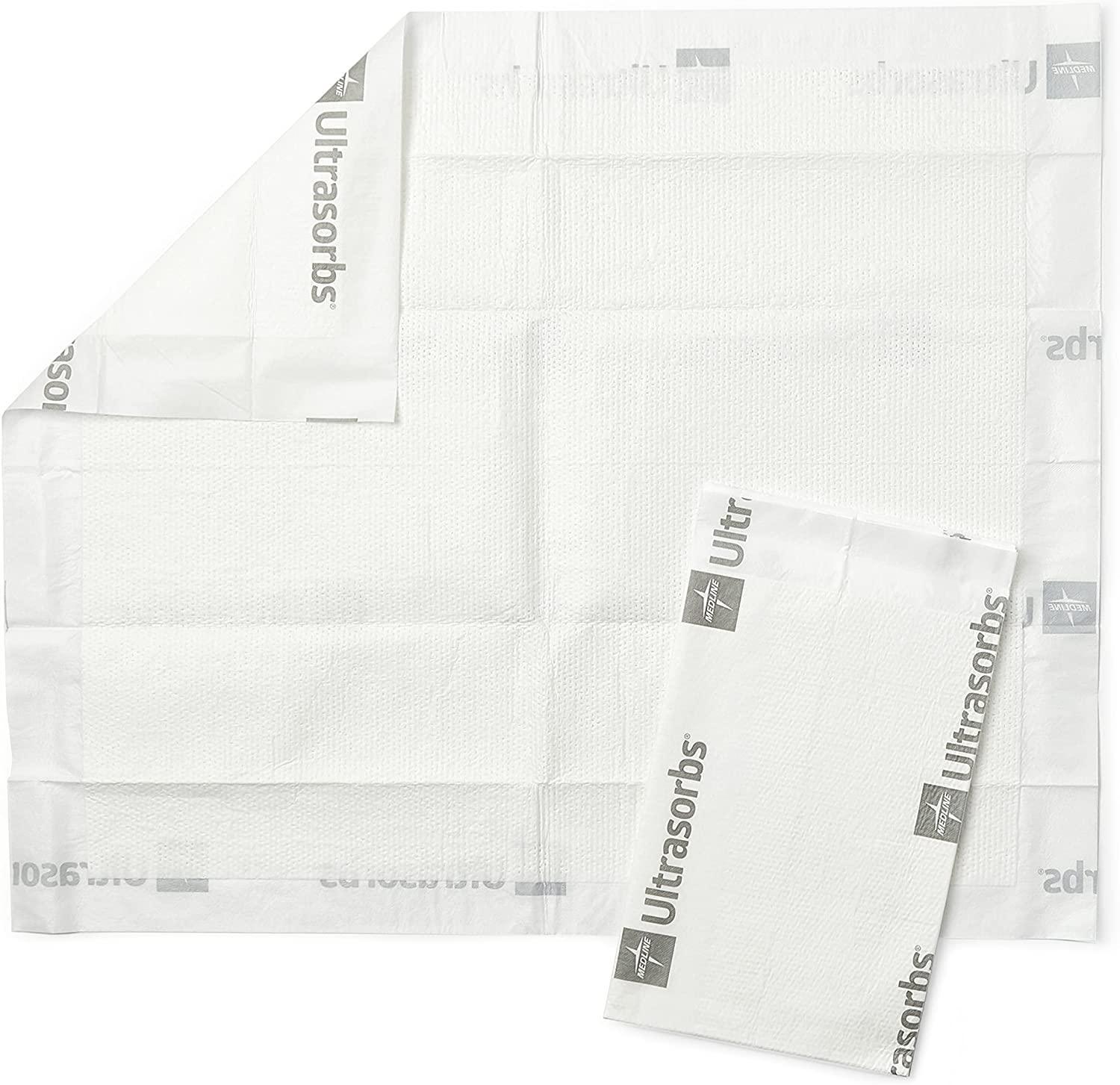 Ultrasorbs disposable absorbent underpads for home care or medical use, white, unfolded and folded