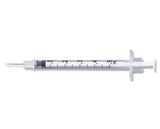 5 mL medical syringe with needle, transparent barrel and clear measurement markings