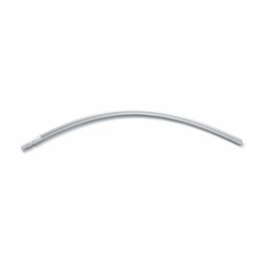 Single sterile medical suction catheter tube on white background