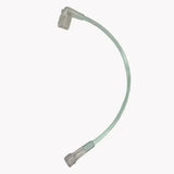 Clear medical extension tube with connectors, used for IV or respiratory care, on white background