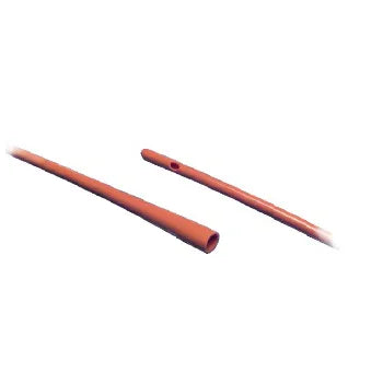 Two orange medical catheters for home care and long term care supplies