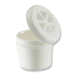 White plastic specimen collection container with screw cap, medical supply