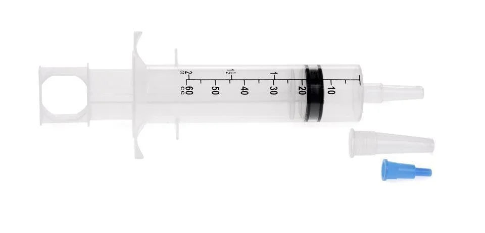 60 ml enteral feeding irrigation syringe with cap and adapter