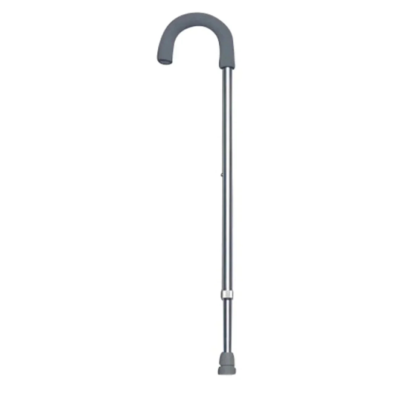 Adjustable aluminum walking cane with ergonomic curved handle and slip-resistant rubber tip
