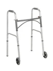 Lightweight folding aluminum walker with two front wheels for mobility support
