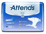 Package of Attends Advanced Briefs large incontinence adult diapers, unisex, 24 count