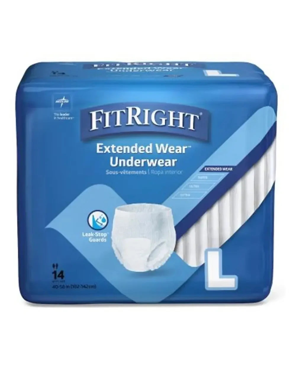 FitRight extended wear adult incontinence underwear large pack, 14 count, blue packaging