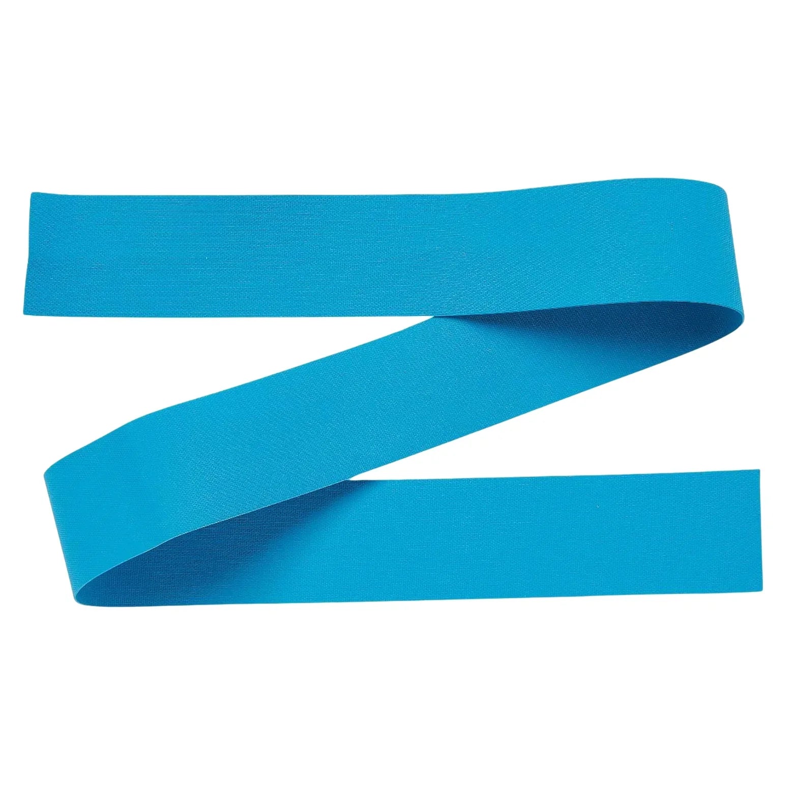 Blue medical tourniquet flat elastic band on white background, home care supply