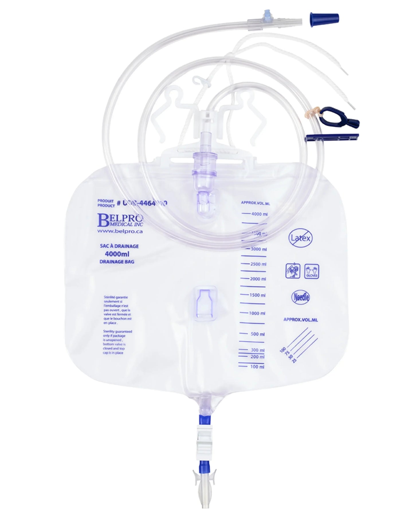 4000ml sterile drainage bag with graduated markings and tubing for medical use