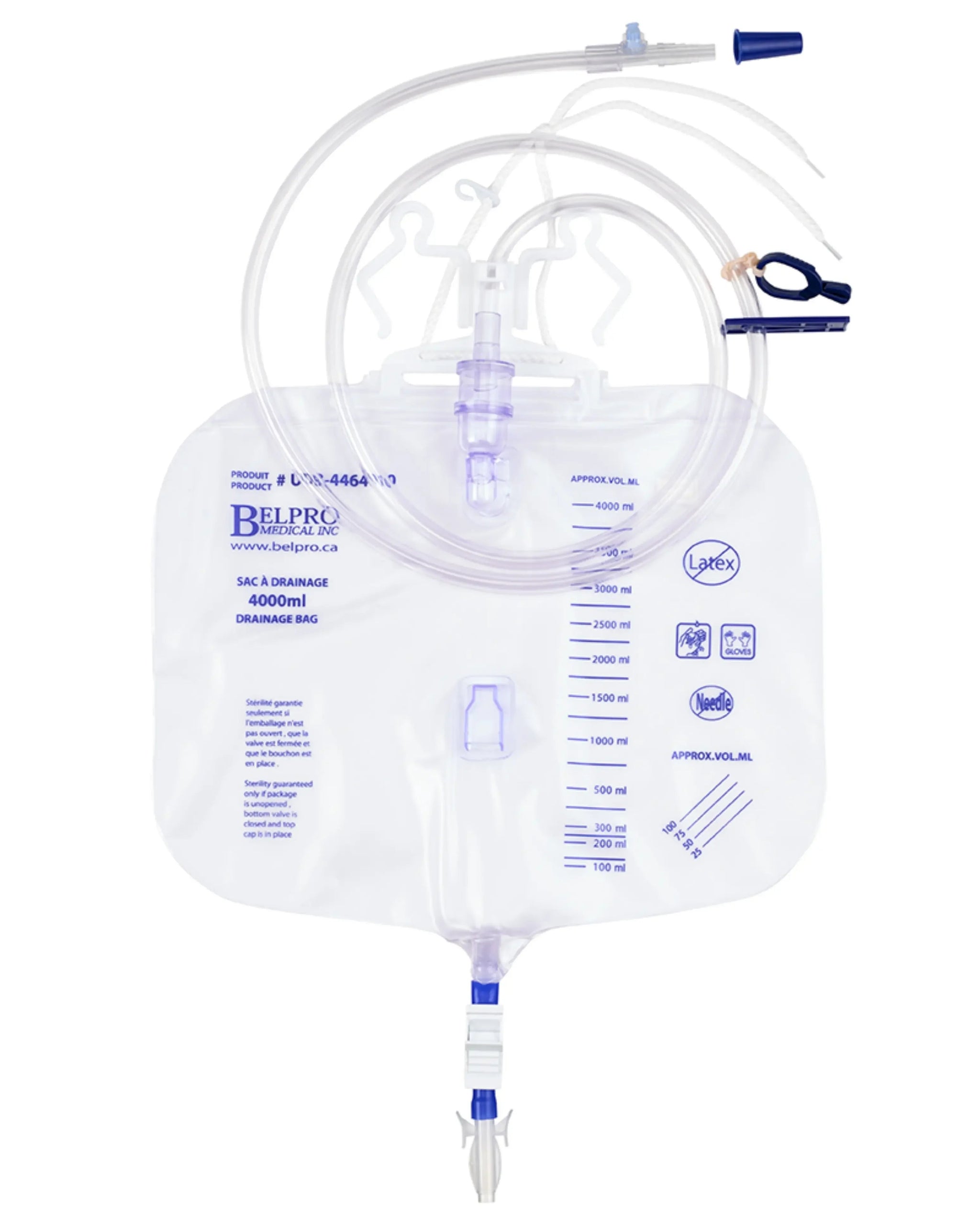 4000ml sterile drainage bag with graduated markings and tubing for medical use